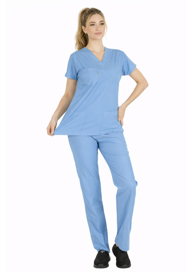 Alaskan Blue Likralı İnce Scrubs Flex Doktor Hemşire Forması Takımı