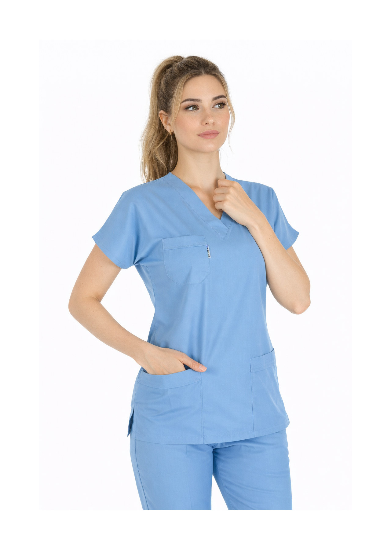 Alaskan Blue Likralı İnce Scrubs Flex Doktor Hemşire Forması Takımı