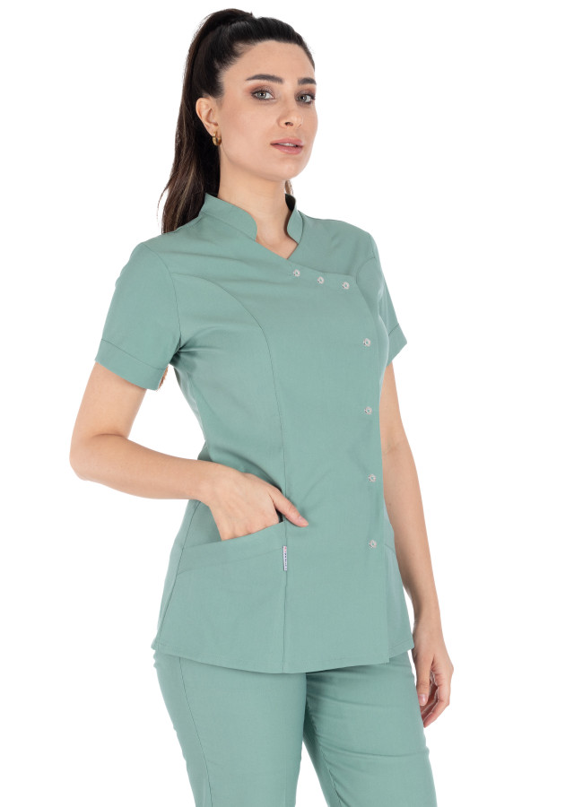 Luxe Flex Çağla Yeşili Likralı Hemşire ve Doktor Forması Takımı