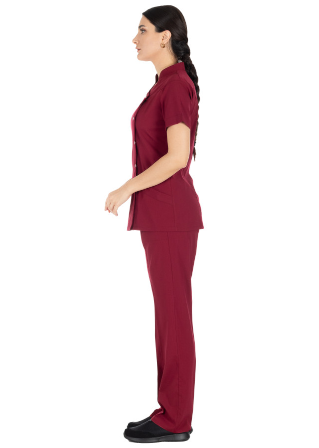 Luxe Flex Bordo Likralı Hemşire ve Doktor Forması Takımı