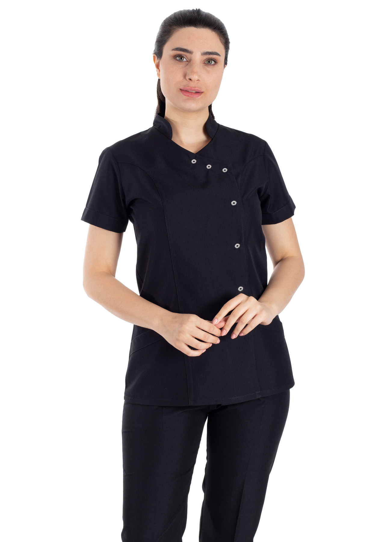 Luxe Flex Siyah Likralı Hemşire ve Doktor Forması Takımı