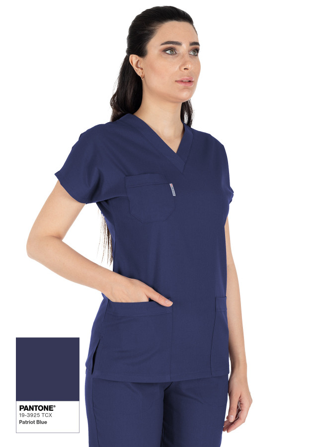Patriot Blue Likralı İnce Scrubs Flex Doktor Hemşire Forması Takımı Kapak