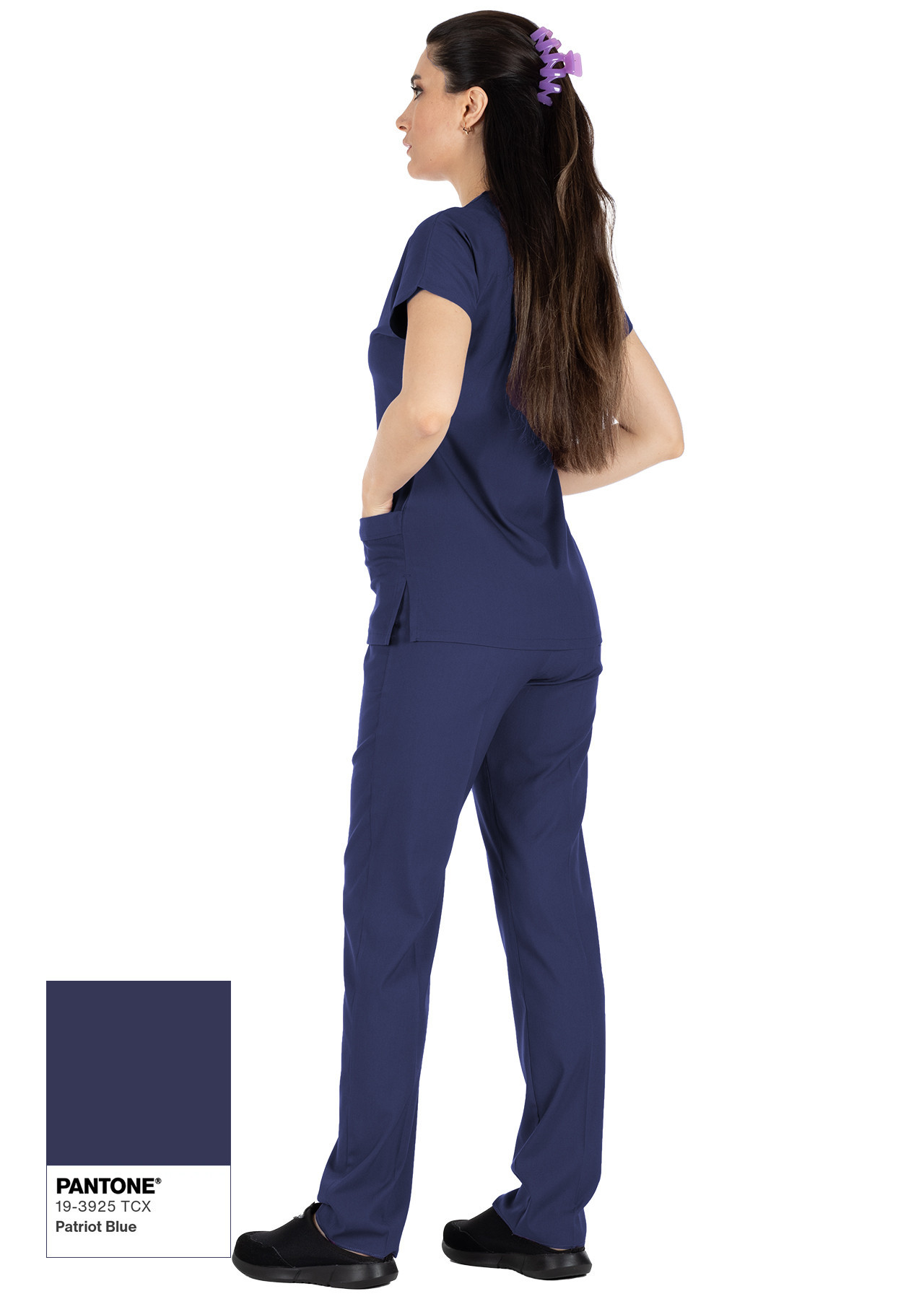 Patriot Blue Likralı İnce Scrubs Flex Doktor Hemşire Forması Takımı Yan Poz