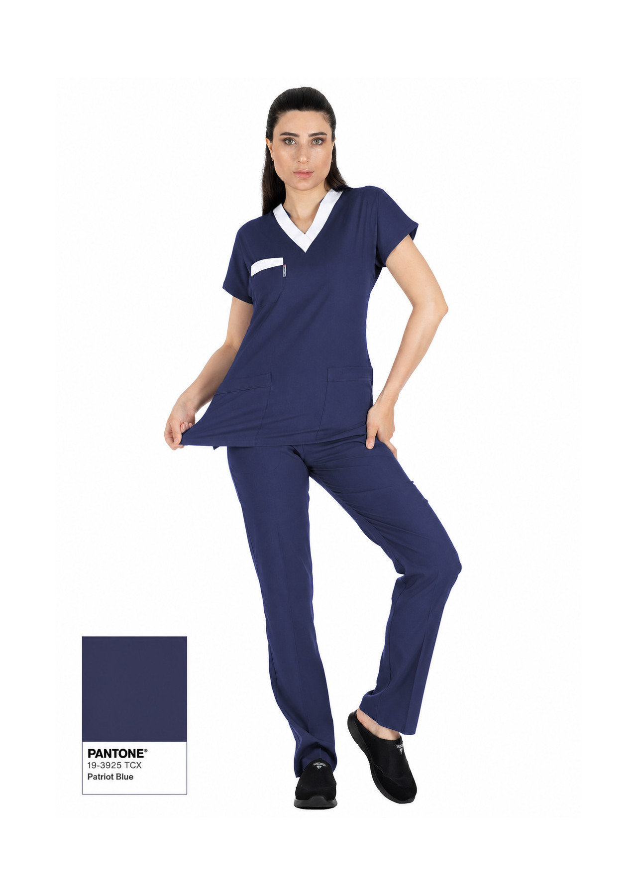 Patriot Blue Likralı İnce Scrubs Flex Sorumlu Hemşire Forması Takımı