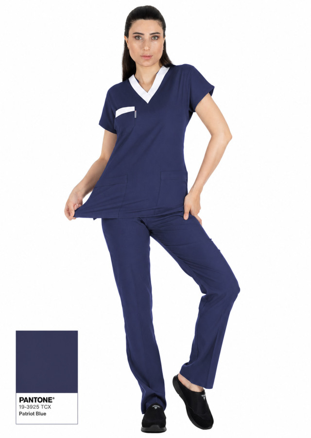 Patriot Blue Likralı İnce Scrubs Flex Sorumlu Hemşire Forması Takımı