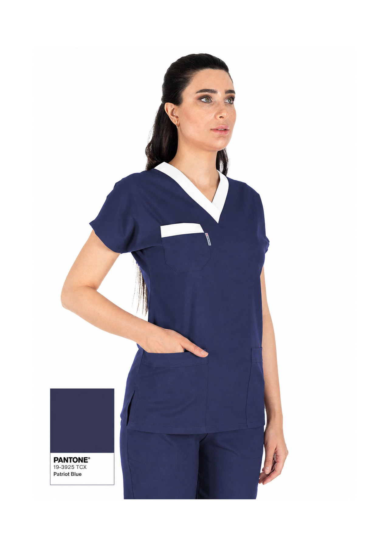Patriot Blue Likralı İnce Scrubs Flex Sorumlu Hemşire Forması Takımı