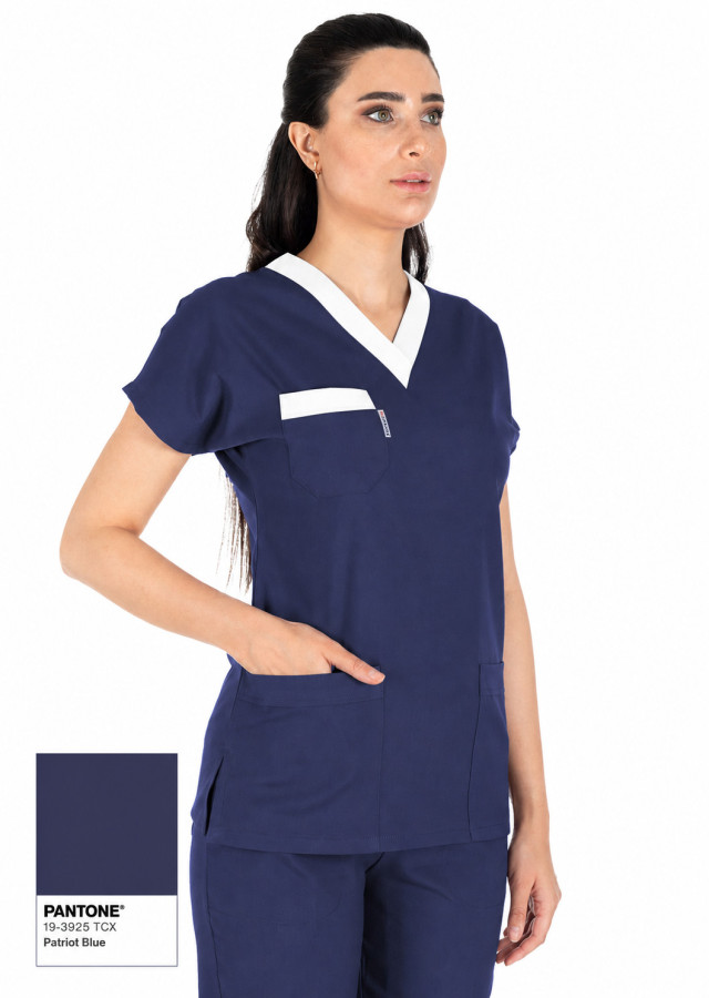 Patriot Blue Likralı İnce Scrubs Flex Sorumlu Hemşire Forması Takımı
