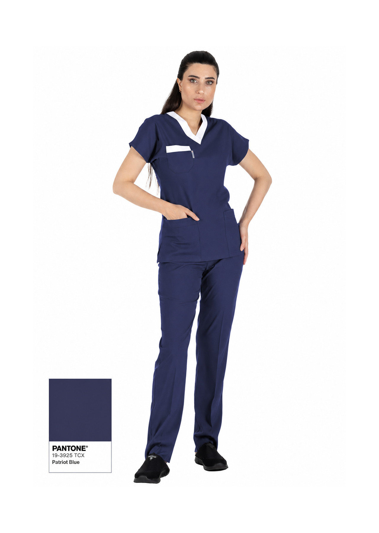 Patriot Blue Likralı İnce Scrubs Flex Sorumlu Hemşire Forması Takımı