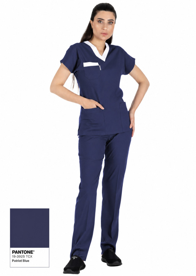 Patriot Blue Likralı İnce Scrubs Flex Sorumlu Hemşire Forması Takımı