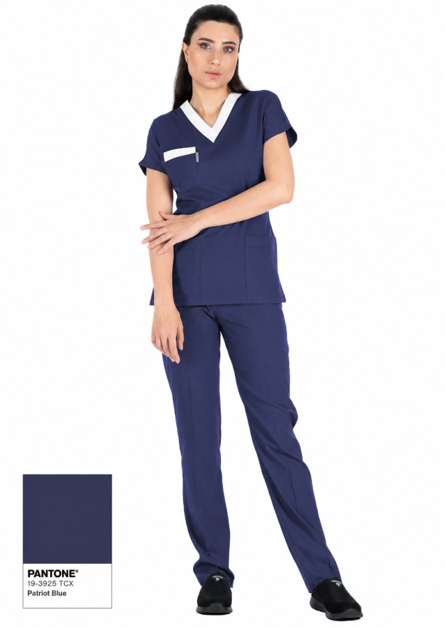 Patriot Blue Likralı İnce Scrubs Flex Sorumlu Hemşire Forması Takımı 2