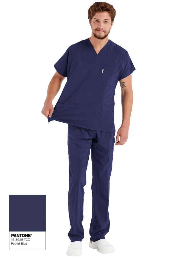 Erkek Patriot Blue Likralı İnce Scrubs Doktor Forması Takımı 2