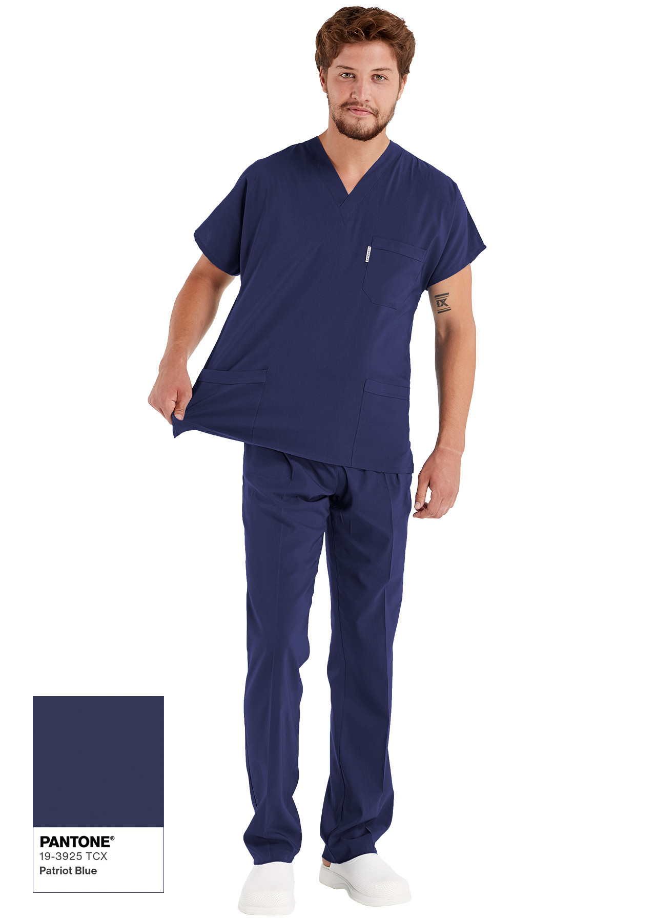 Erkek Patriot Blue Likralı İnce Scrubs Doktor Forması Takımı