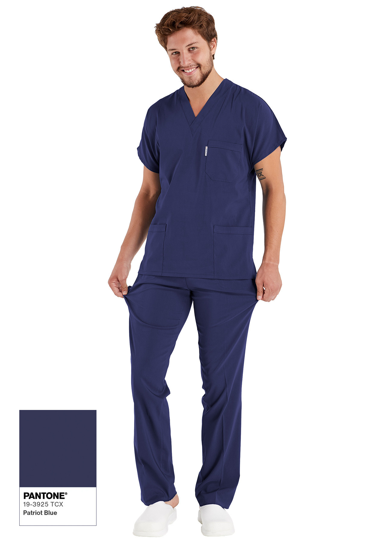 Erkek Patriot Blue Likralı İnce Scrubs Doktor Forması Takımı