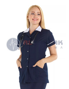Beyaz Biyeli Lacivert Başhemşire Ceketi (fit kesim)