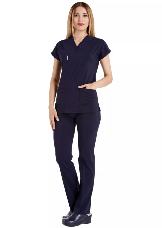 Lacivert Likralı İnce Scrubs Flex Doktor Hemşire Forması Takımı