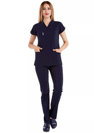 Lacivert Likralı İnce Scrubs Flex Doktor Hemşire Forması Takımı