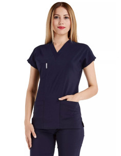 Lacivert Likralı İnce Scrubs Flex Doktor Hemşire Forması Takımı 2