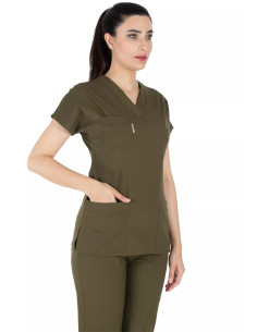 Haki Likralı İnce Scrubs Flex Doktor Hemşire Forması Takımı 2
