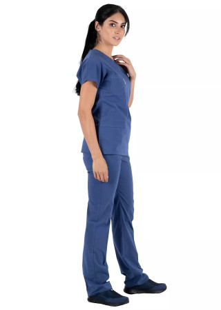 Fırtına Mavi Likralı İnce Scrubs Flex Doktor Hemşire Forması Takımı