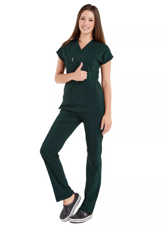 Ördekbaşı Yeşili Likralı İnce Scrubs Flex Doktor Hemşire Forması Takımı