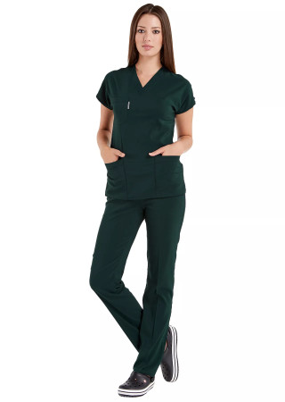 Ördekbaşı Yeşili Likralı İnce Scrubs Flex Doktor Hemşire Forması Takımı