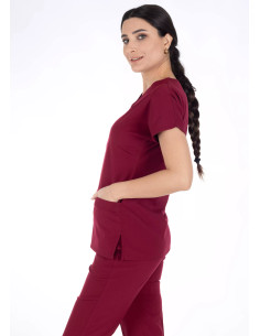 Bordo Likralı İnce Scrubs Flex Doktor Hemşire Forması Takımı 2