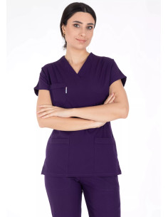 Koyu Mor Likralı İnce Scrubs Flex Doktor Hemşire Forması Takımı 2