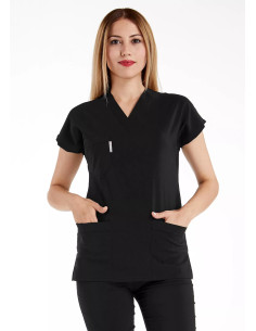 Siyah Likralı İnce Scrubs Flex Doktor Hemşire Forması Takımı 2