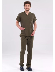 Erkek Haki Likralı İnce Scrubs Doktor Forması Takımı 2