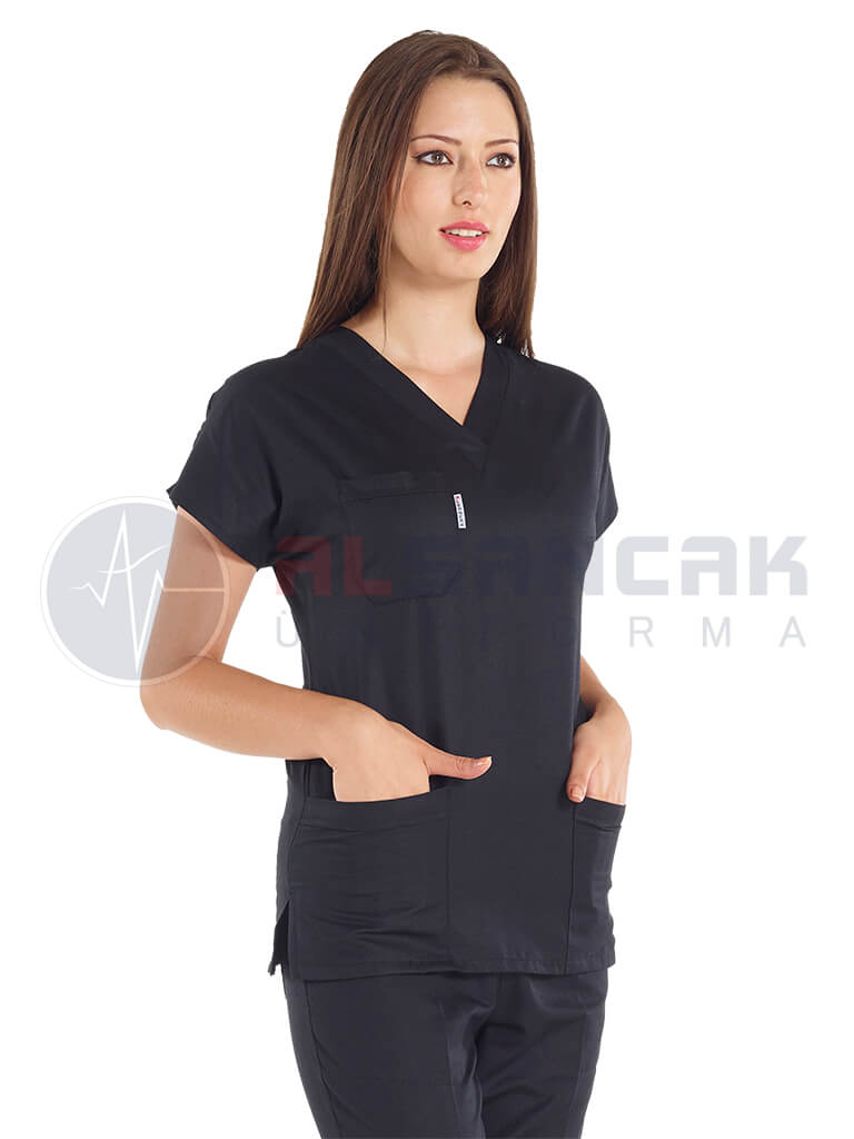 Kadın Lacivert Yarasa Kol Alpaka Doktor ve Hemşire Forması Üstü Kadın Lacivert Yarasa Kol Alpaka Doktor ve Hemşire Forması Üstü