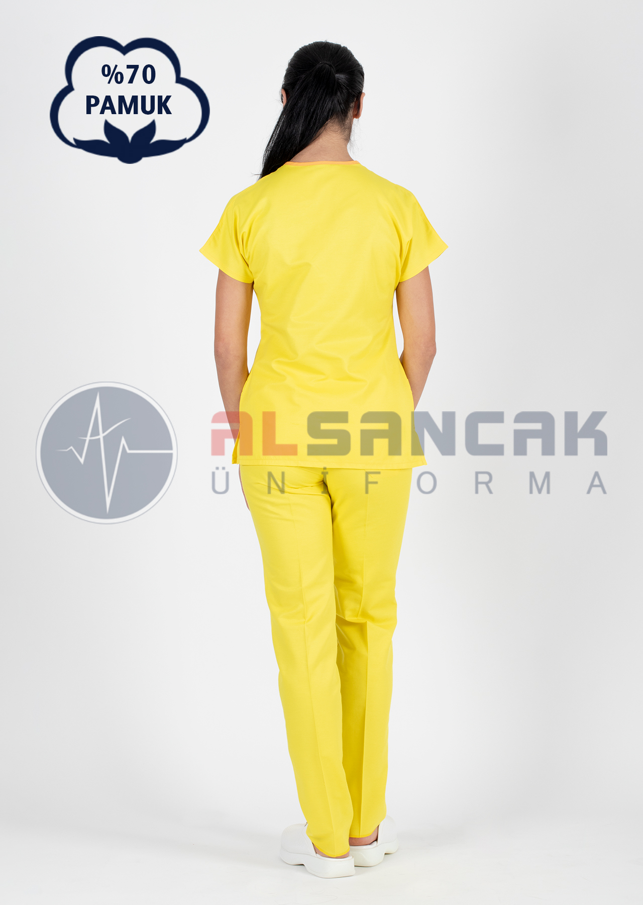 Sarı Pamuklu Scrubs Doktor ve Hemşire Forması