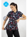 Scrubs Flex Siyah Kalp Desenli Doktor ve Hemşire Forması Üstü Scrubs Flex Siyah Kalp Desenli Doktor ve Hemşire Forması Üstü