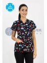 Scrubs Flex Siyah Kalp Desenli Doktor ve Hemşire Forması Üstü Scrubs Flex Siyah Kalp Desenli Doktor ve Hemşire Forması Üstü