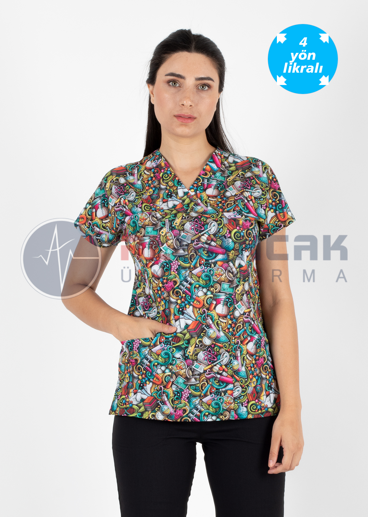 Scrubs Flex Labs Desenli Doktor ve Hemşire Forması Üstü Scrubs Flex Labs Desenli Doktor ve Hemşire Forması Üstü