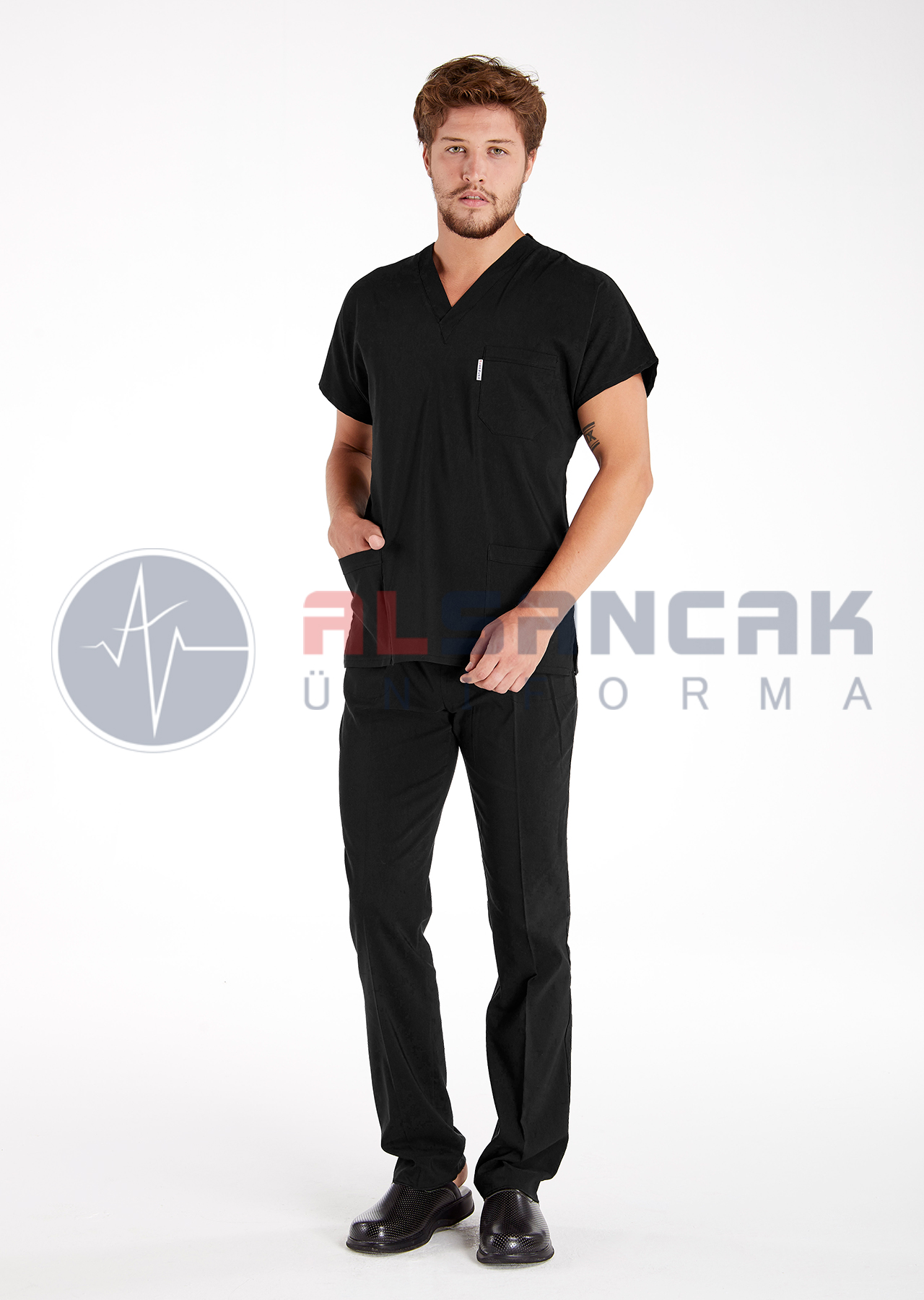 Scrubs Flex® Erkek Siyah Soft Likralı İnce Doktor Forması Üstü