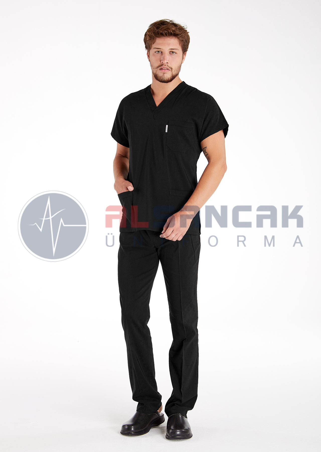 Erkek Siyah Likralı İnce Scrubs Doktor Forması Takımı Erkek Siyah Likralı İnce Scrubs Doktor Forması Takımı