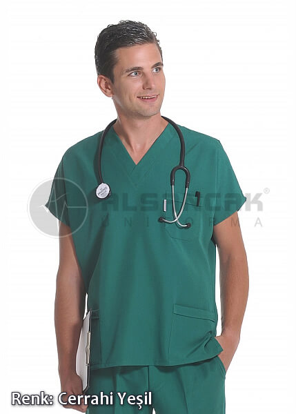 Erkek Cerrahi Yeşil Yarasa Kol Scrubs Doktor ve Hemşire Forması