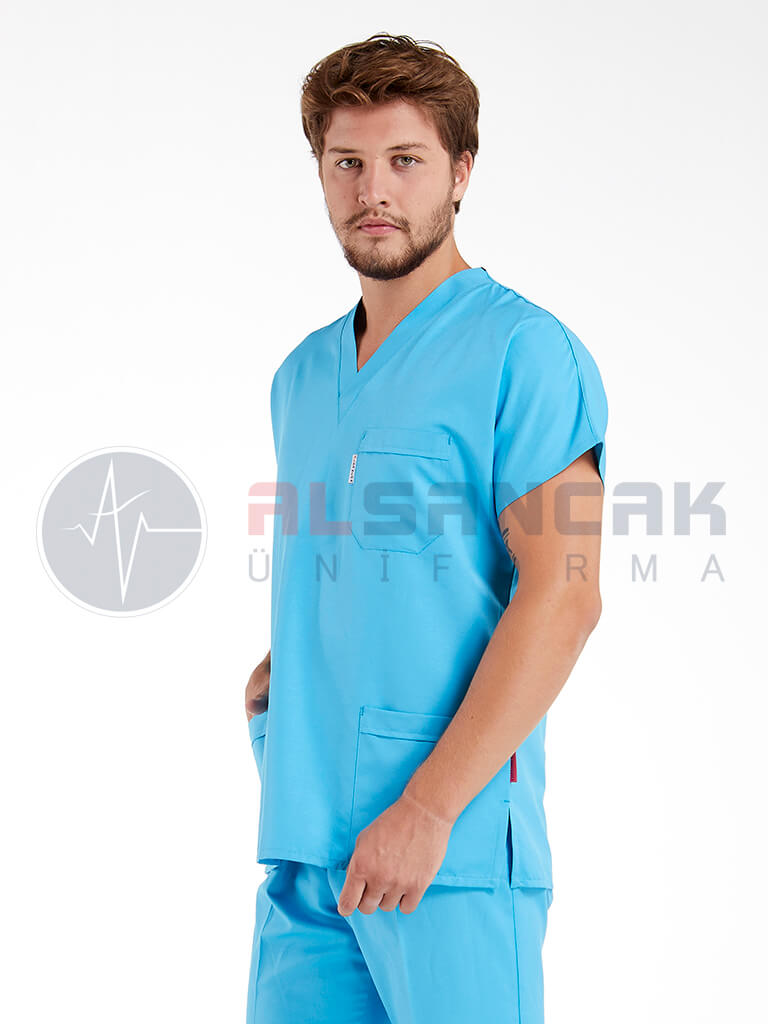 Erkek Turkuaz Pamuklu Scrubs Doktor ve Hemşire Forması Erkek Turkuaz Pamuklu Scrubs Doktor ve Hemşire Forması
