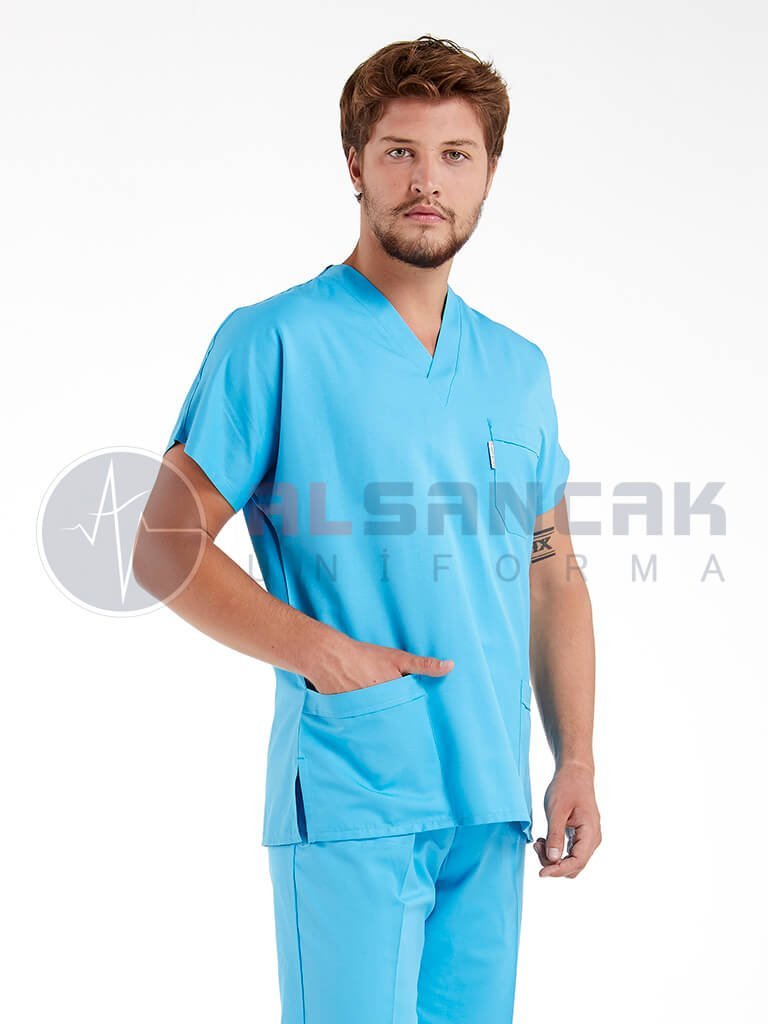 Erkek Turkuaz Pamuklu Scrubs Doktor ve Hemşire Forması Erkek Turkuaz Pamuklu Scrubs Doktor ve Hemşire Forması