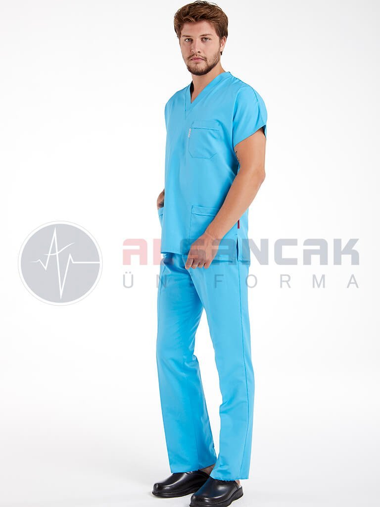 Erkek Turkuaz Pamuklu Scrubs Doktor ve Hemşire Forması Erkek Turkuaz Pamuklu Scrubs Doktor ve Hemşire Forması