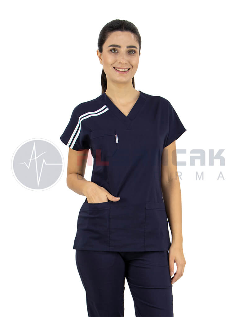 Scrubs Flex® Biyeli Lacivert Likralı Alpaka Doktor Hemşire Forması Scrubs Flex® Biyeli Lacivert Likralı Alpaka Doktor Hemşire Forması