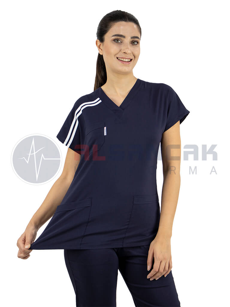 Scrubs Flex® Biyeli Lacivert Likralı Alpaka Doktor Hemşire Forması Scrubs Flex® Biyeli Lacivert Likralı Alpaka Doktor Hemşire Forması