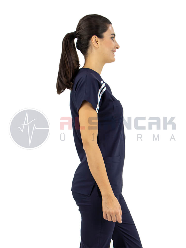 Scrubs Flex® Biyeli Lacivert Likralı Alpaka Doktor Hemşire Forması Scrubs Flex® Biyeli Lacivert Likralı Alpaka Doktor Hemşire Forması