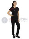 Scrubs Flex® Biyeli Siyah Likralı İnce Doktor Hemşire Forması