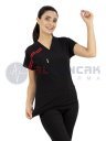 Scrubs Flex® Biyeli Siyah Likralı İnce Doktor Hemşire Forması