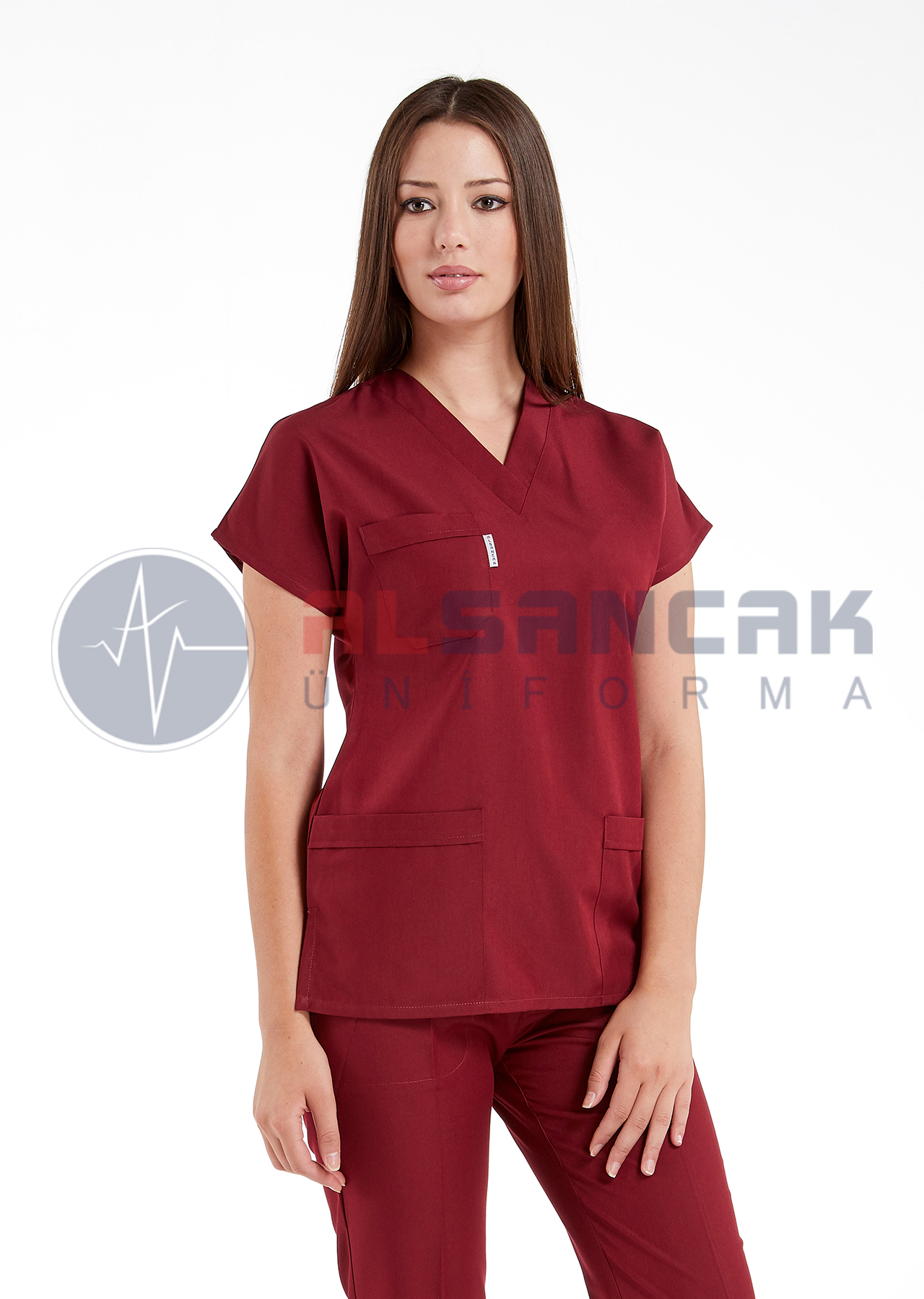 Scrubs Flex® Bordo Soft Likralı İnce Doktor ve Hemşire Forması
