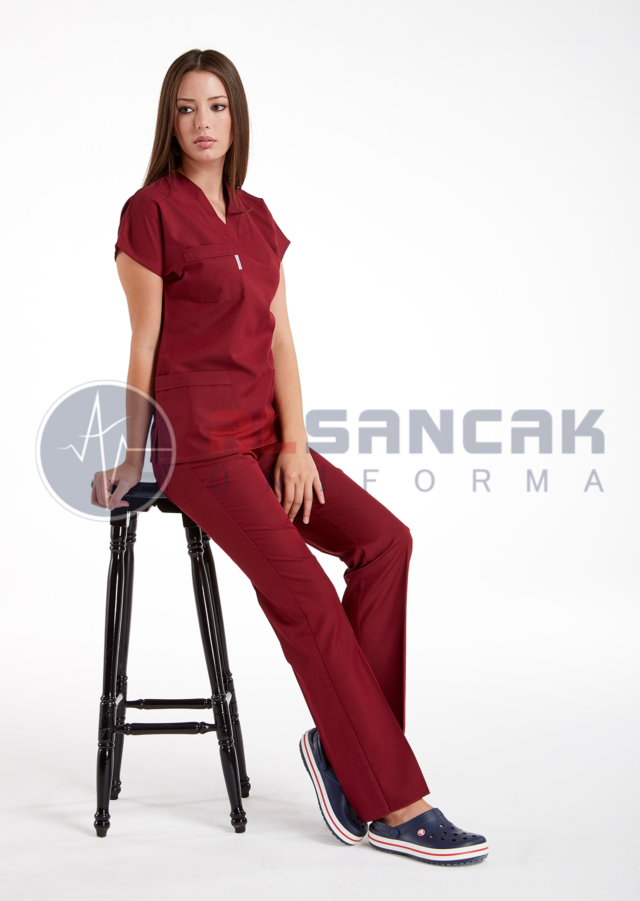 Scrubs Flex® Bordo Soft Likralı İnce Doktor ve Hemşire Forması