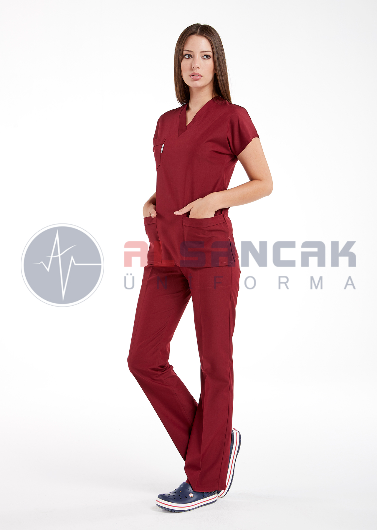 Scrubs Flex® Bordo Soft Likralı İnce Doktor ve Hemşire Forması