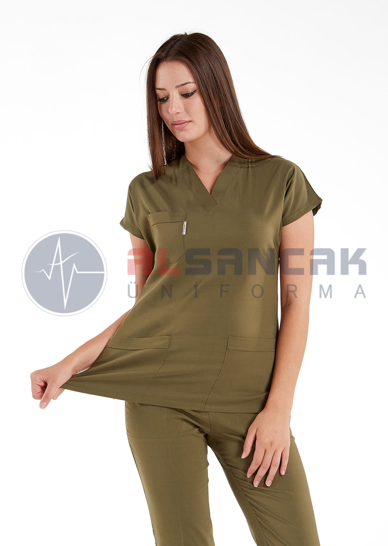 Scrubs Flex® Haki Likralı Alpaka Doktor ve Hemşire Forması Scrubs Flex® Haki Likralı Alpaka Doktor ve Hemşire Forması