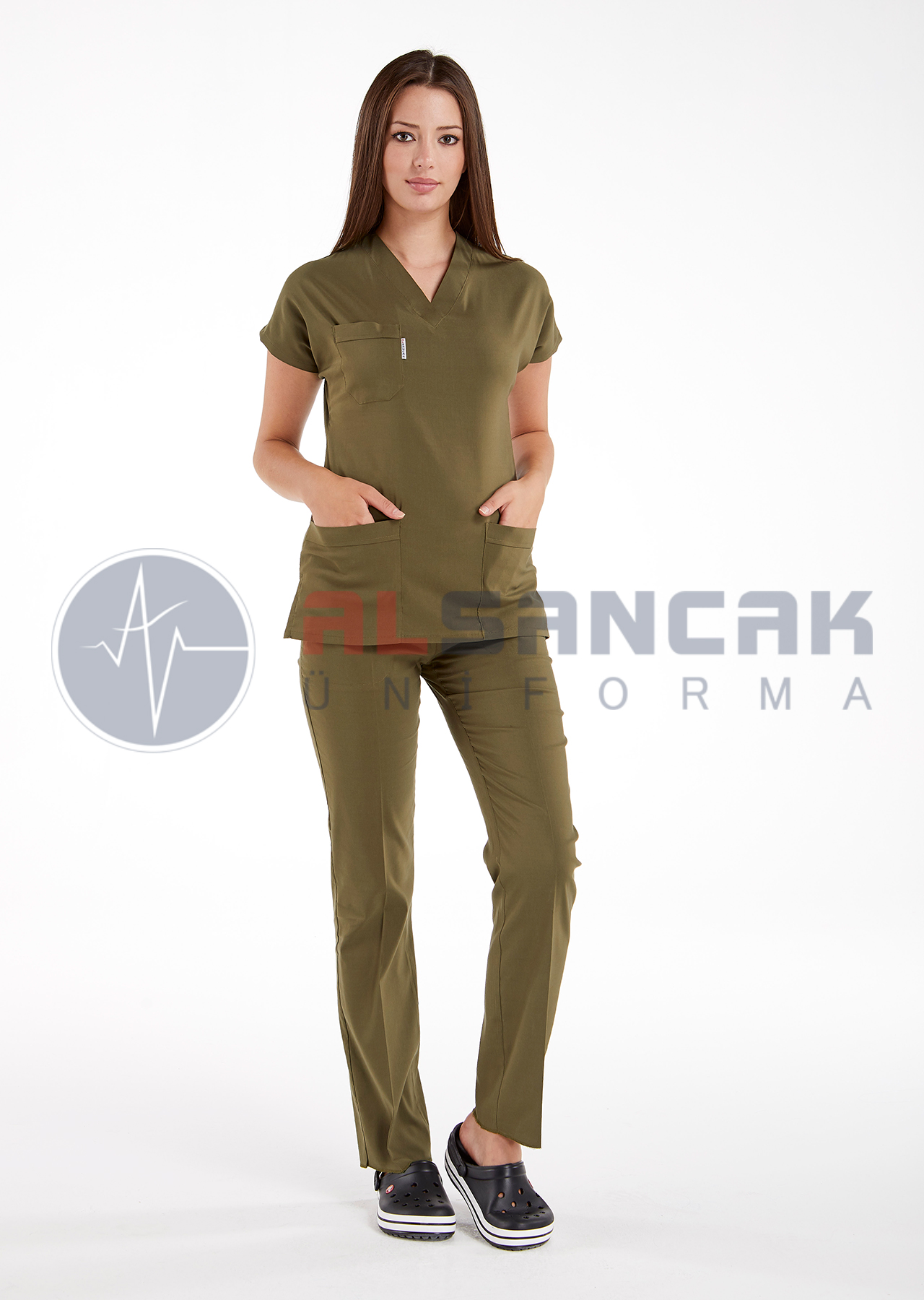 Scrubs Flex® Haki Likralı Alpaka Doktor ve Hemşire Forması Scrubs Flex® Haki Likralı Alpaka Doktor ve Hemşire Forması